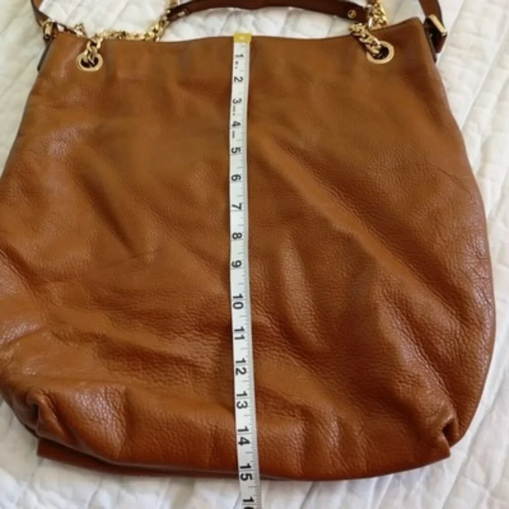 Michael Kors Brown Leather Shoulder Bag With Chain Straps & MK Logo Lining Women